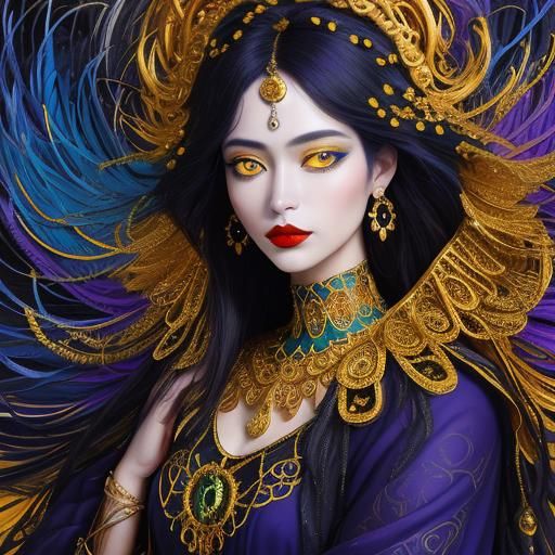 Surreal Woman Portrait in Klimt Style Abstract Art