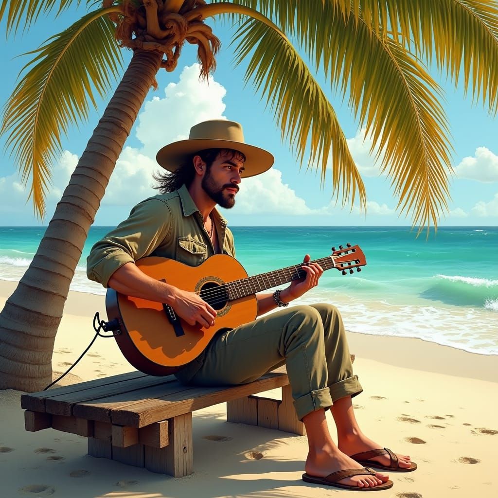 Relaxing Deckhand's Serenade: A Sunny Oil Painting