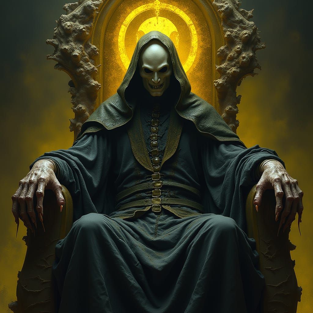 Eldritch Monarch in a H.R. Giger-Inspired, Nightmarish Scene