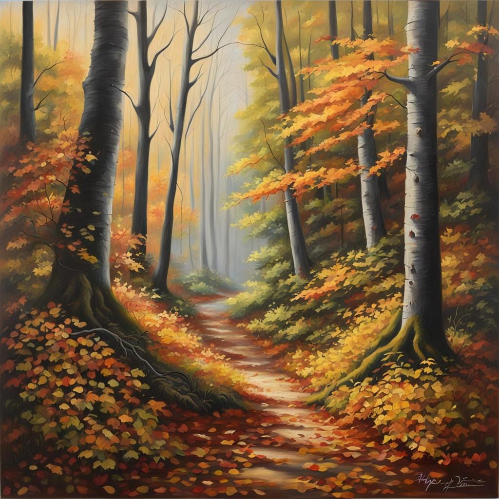 Hyperrealistic Oil Painting: Enchanted Autumn Forest