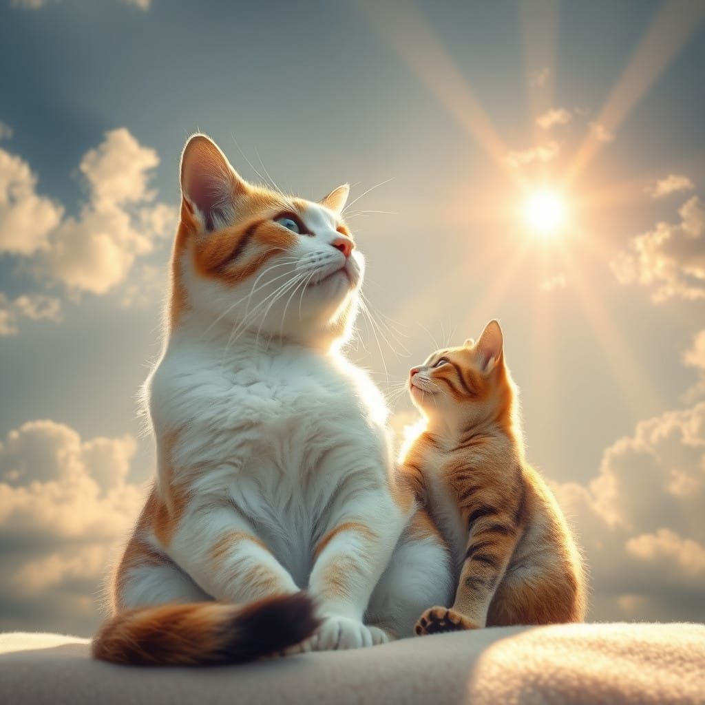 Cat in Heavenly Sunshine with Pregnant Mate