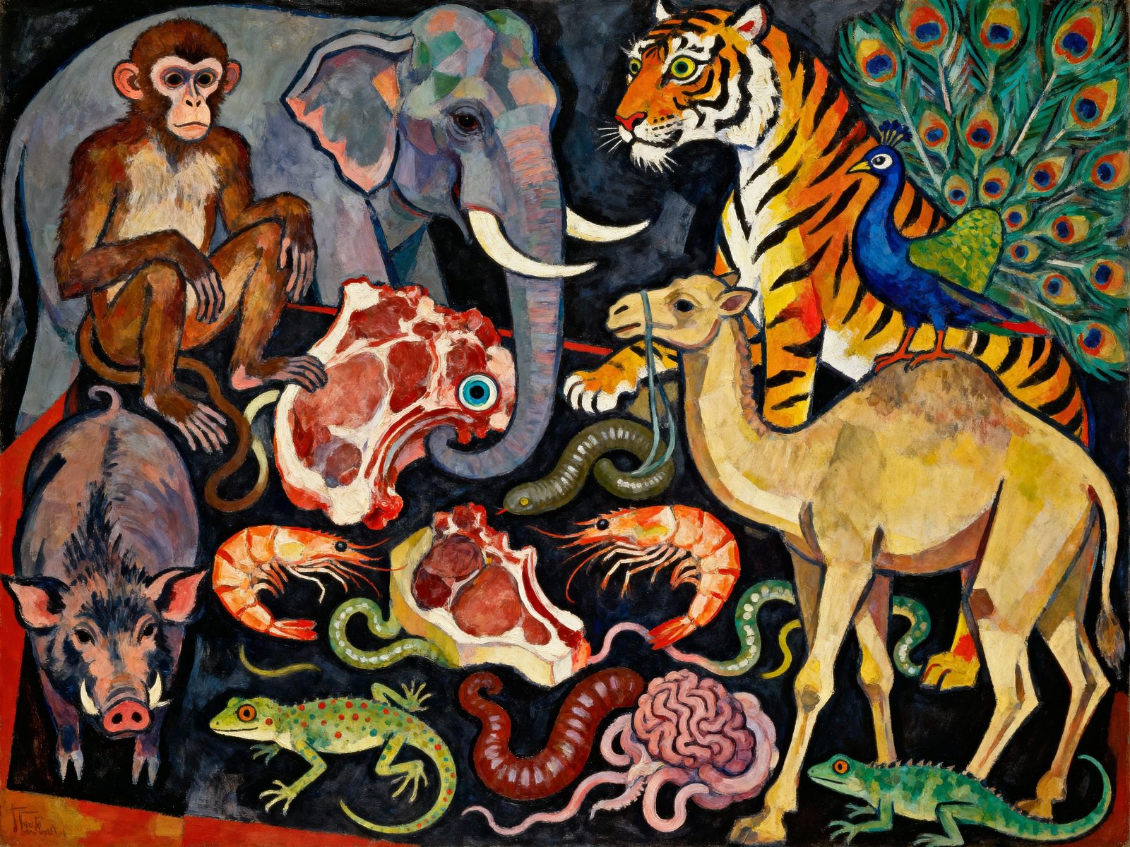 Surreal Mythical Creatures in Egon Schiele Style