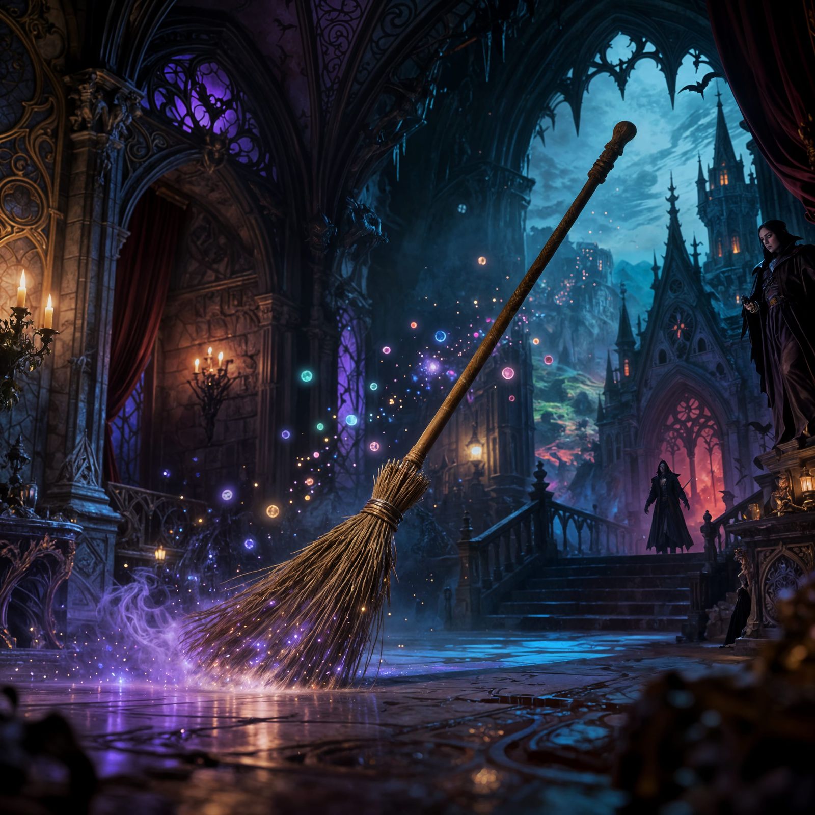Magical Broom Cleans Vampire Castle in High Fantasy Style