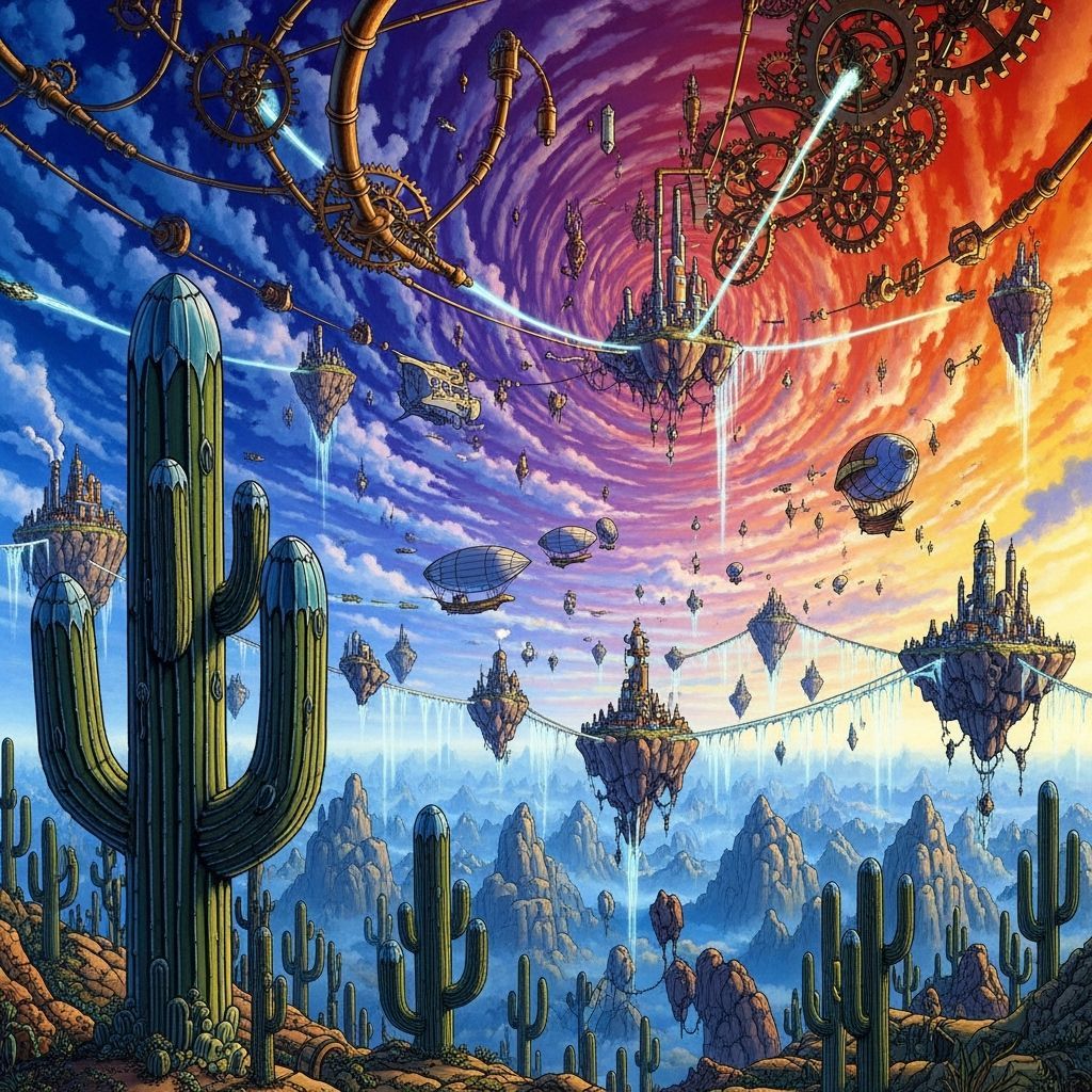 Aetherpunk City Among Crystalline Cacti