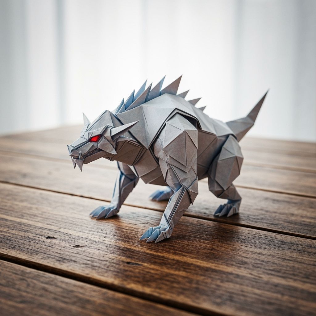Origami Beast on Table in Whimsical Style