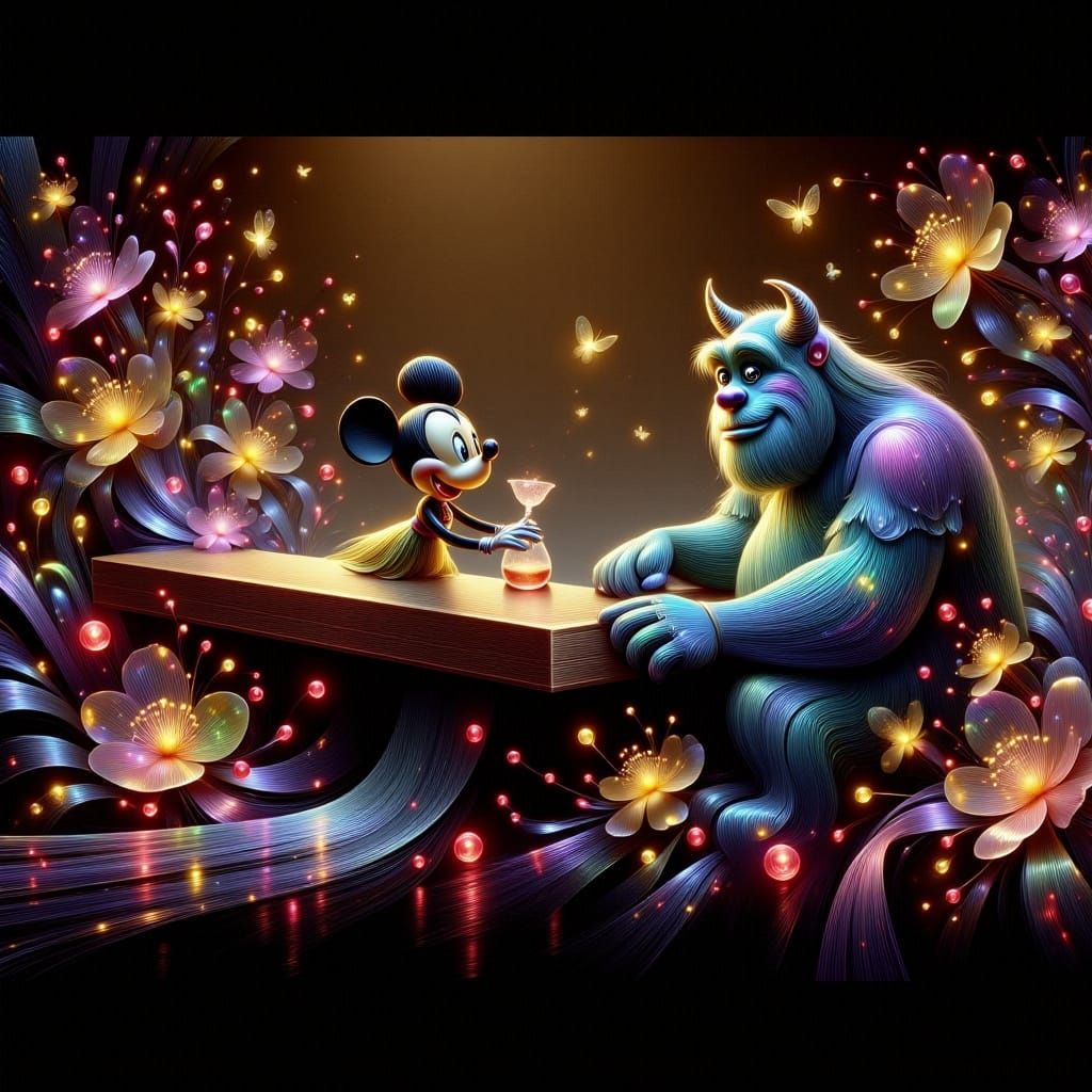 Disney-Inspired Cartoon Scene of Monsters Inc. Characters wi...