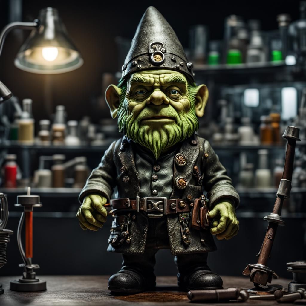 Frankenstein Gnome in Laboratory, Hyperrealistic Detail