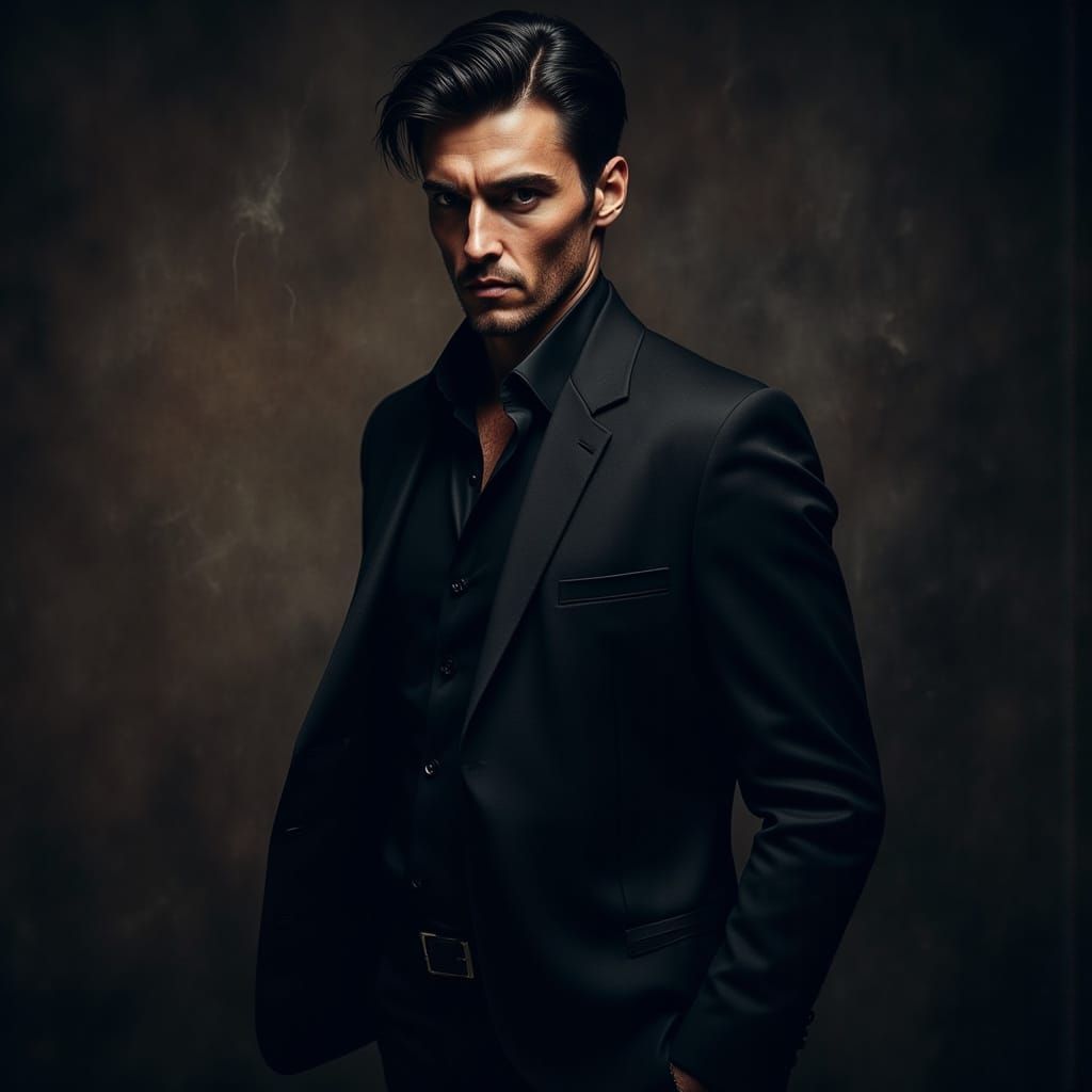 Dark Enigmatic Figure Commands Attention in Sophisticated Bl...