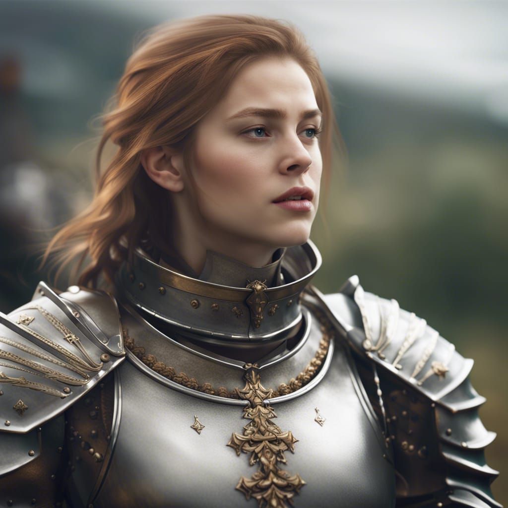 Girl in Medieval Armor in Overcast Field