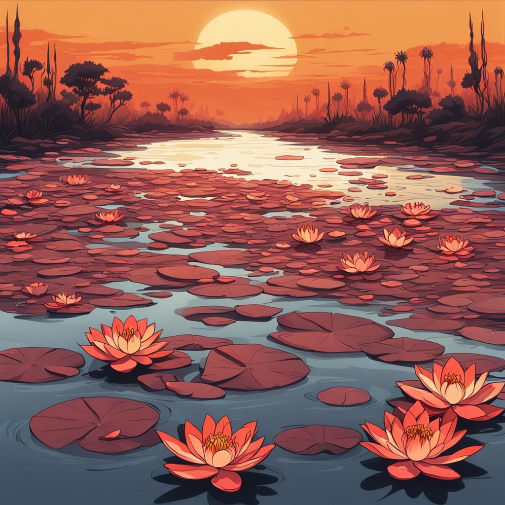 Eerie River of Lilies: Dark Fantasy Concept Art