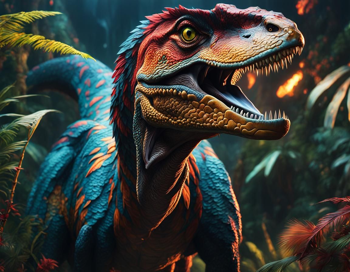 Velociraptor in Fantasycore Prehistoric Landscape
