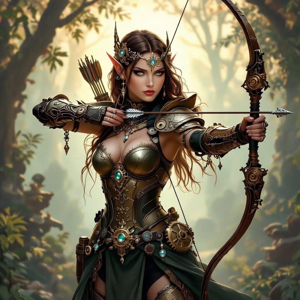 Steampunk Fae Warrior with Bow and Daggers