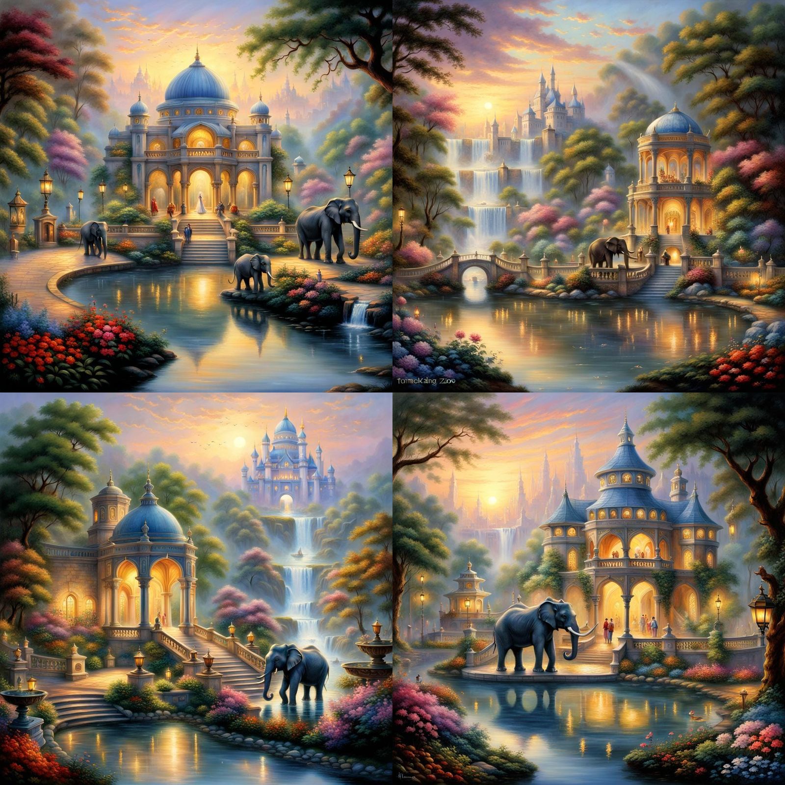 Ethereal Fantasy Palace with Waterfalls and Statues