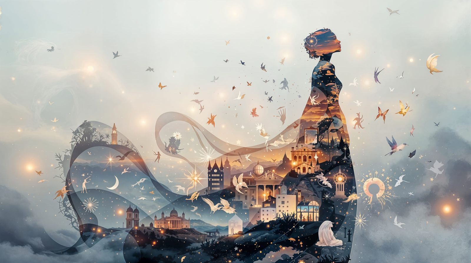 Whimsical Dreamweaver in Ethereal Gown