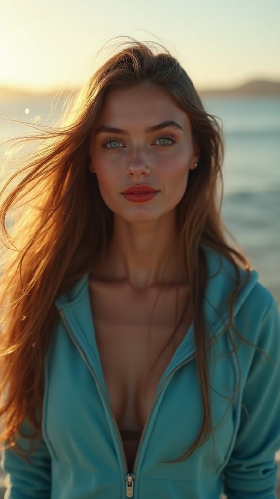 Cinematic Portrait of Young Woman by the Ocean
