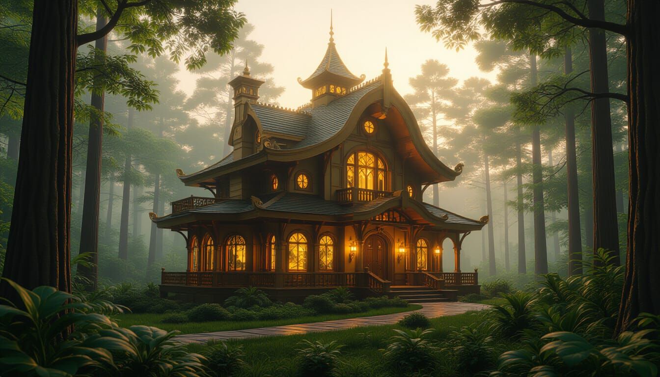 Ornate Solarpunk House in Lush Forest