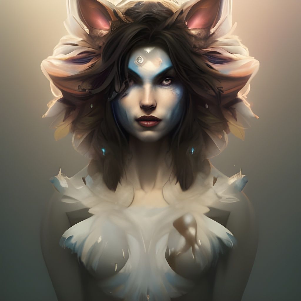 Fairy Werewolf Portrait in Hyperdetailed Style