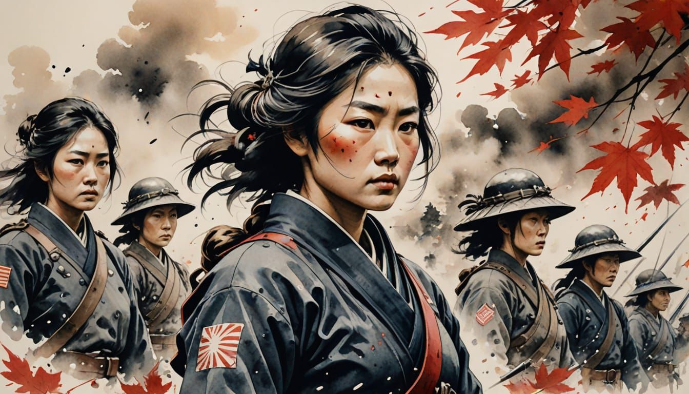 Nakano Takeko Leads Women into Battle as Sumi-e Painting