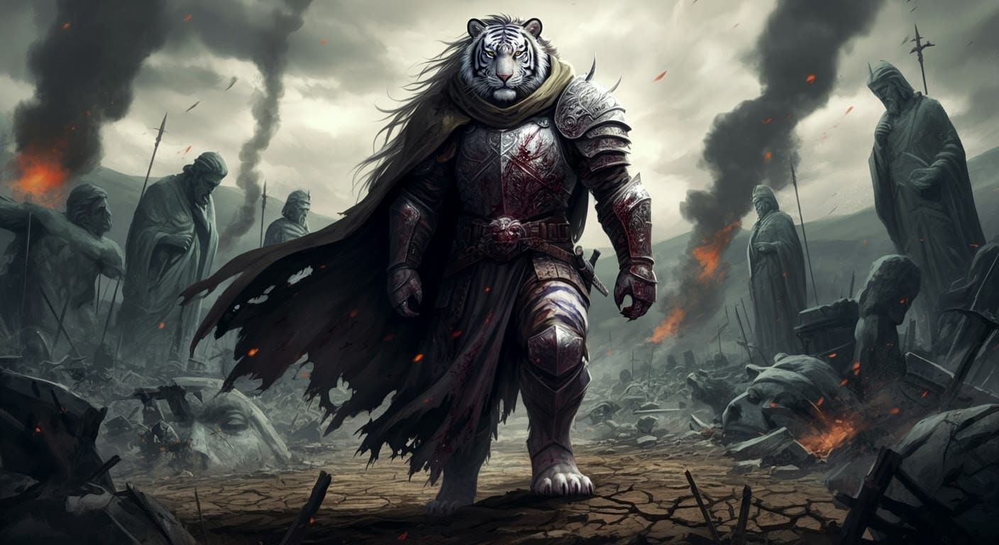 Anthropomorphic Tiger Warrior in Gritty Seinen Style