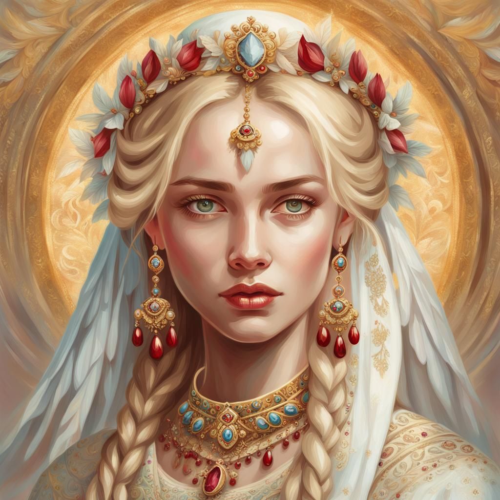 Ethereal Russian Beauty in Traditional Dress