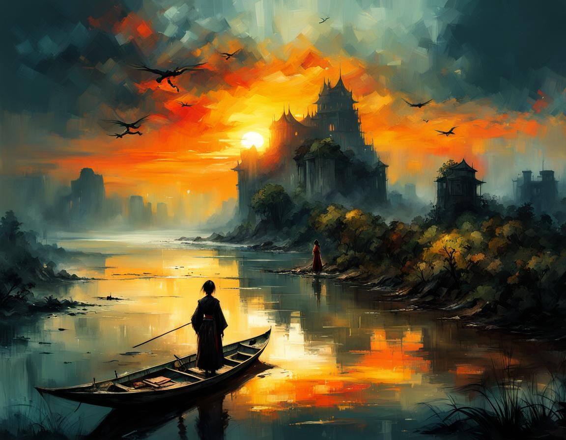 Vietnamese Sunset: Digital Art Fantasy Scene