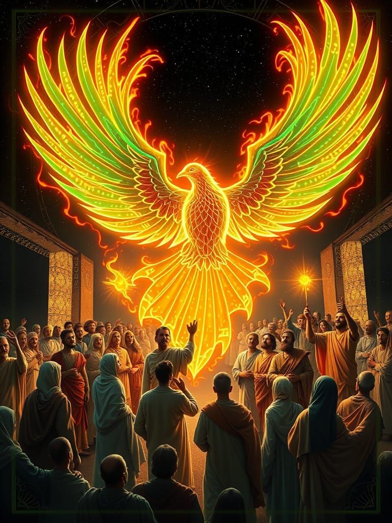 Pentecost Scene with Fiery Dove Fractal