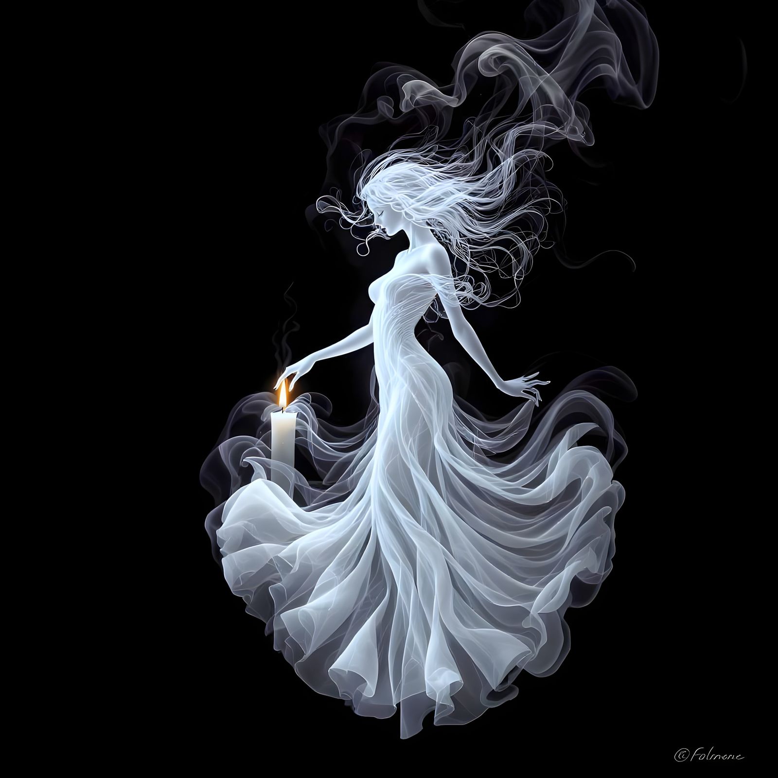 Ghostly Woman Formed from Swirling Smoke Lines