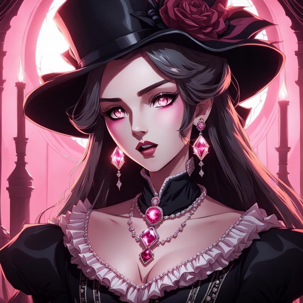 Vampire Girl with Glowing Eyes in Castlevania Style