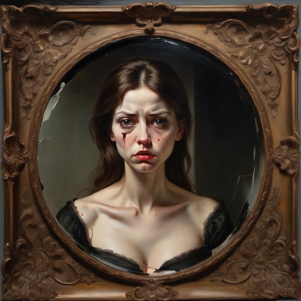 Superstitious Woman and Broken Mirror Oil Painting