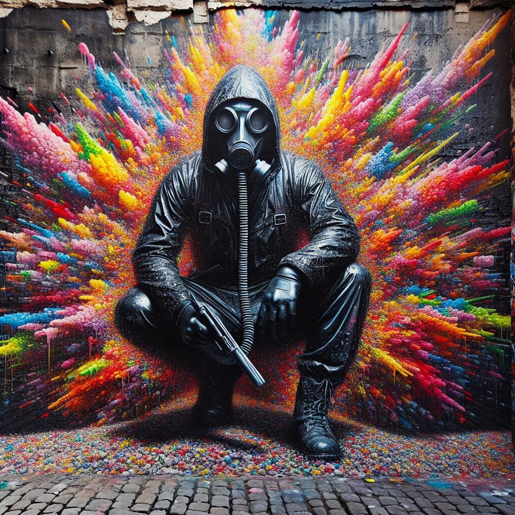 Gritty Urban Rebel in Colorful Graffiti Landscape