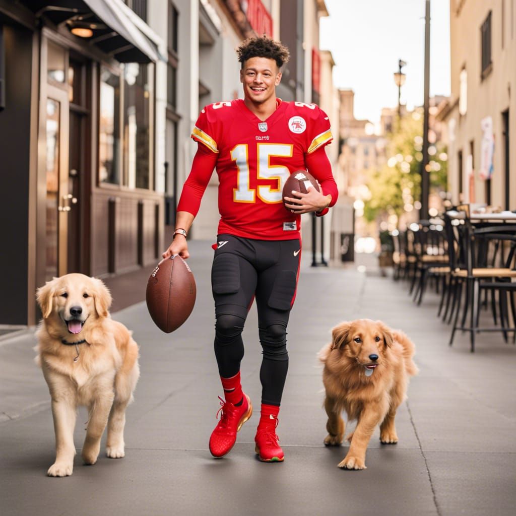 Patrick Mahomes Lookalike Walks Dog
