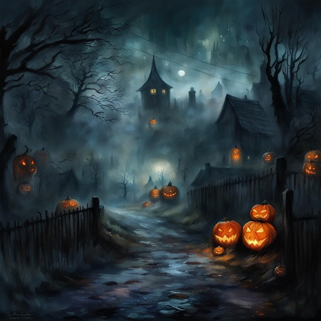 Eerie Moor Village in Fog: a Watercolour Chiaroscuro