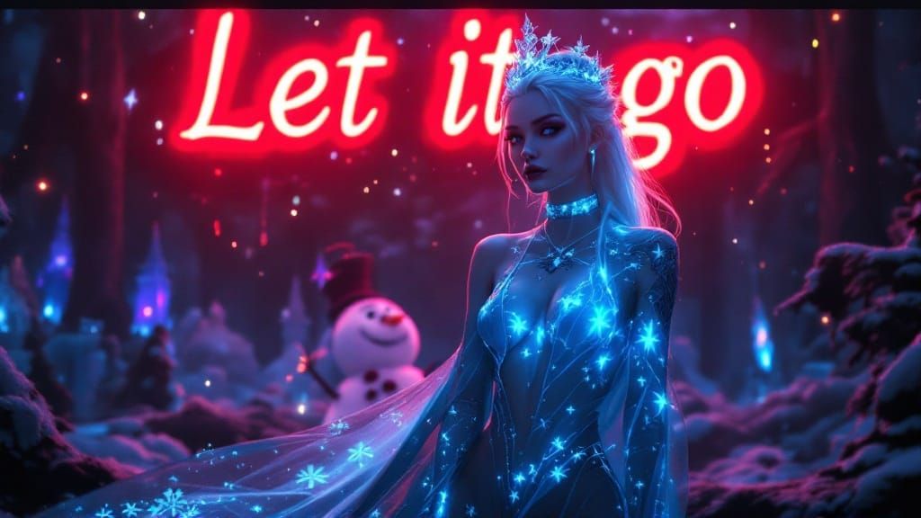 Elsa in Gothic Fantasy Attire, Radiant with Mystic Snowflake...