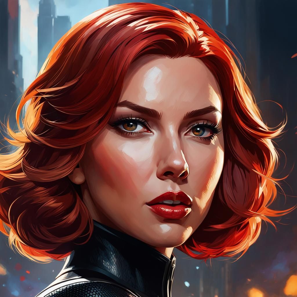 Black Widow Portrait in Digital Art Style