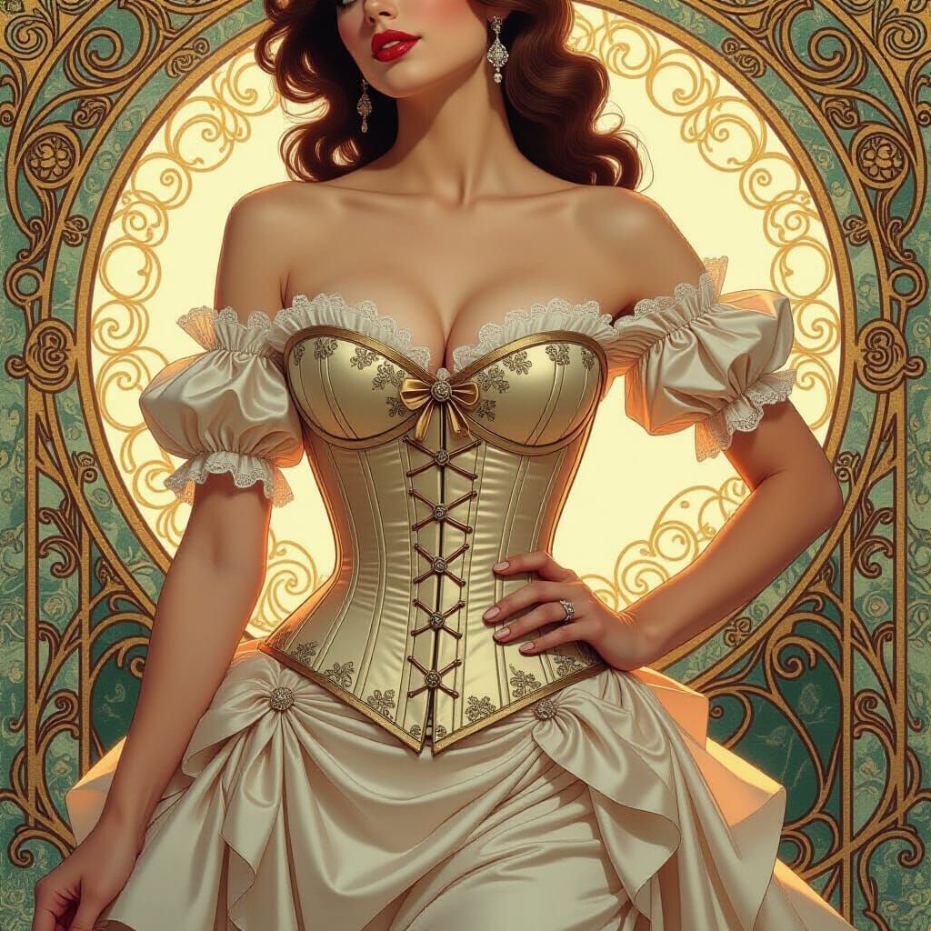 Woman in Corset, Art Nouveau Style
