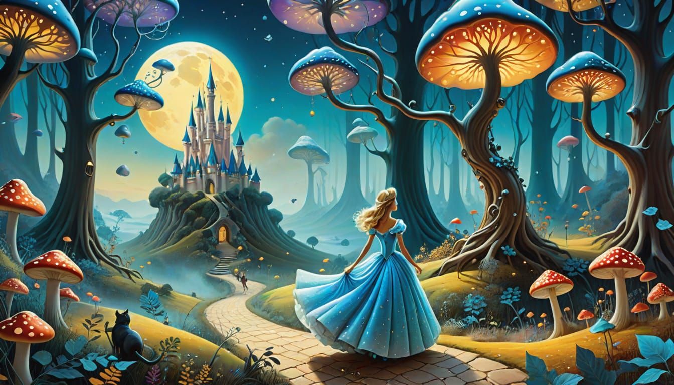Whimsical Cinderella in a Dreamlike Forest