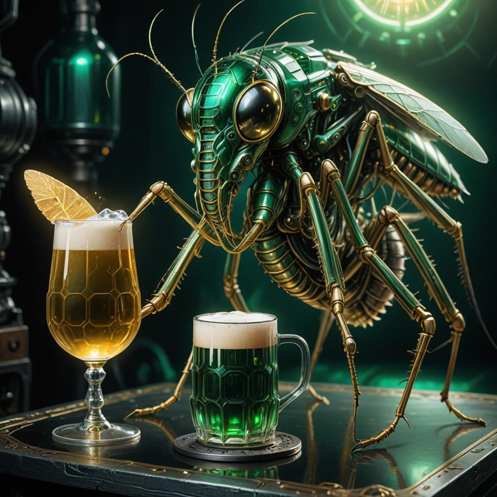 Ethereal Emerald Mosquito in Biomechanical Futurism