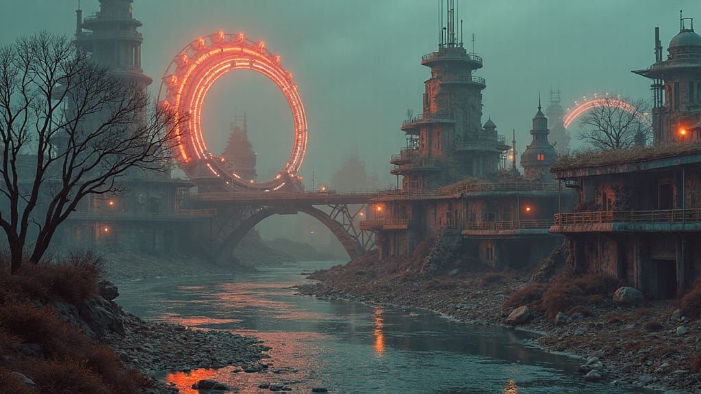 Dystopian Amusement Park in Surrealist Style