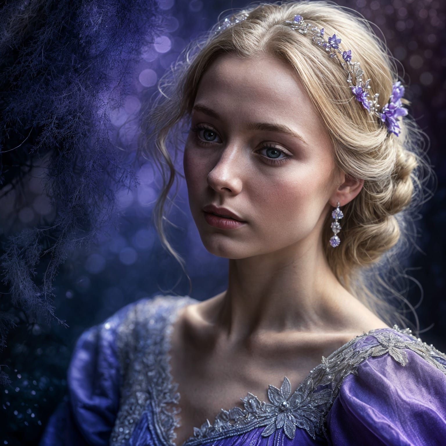 Blonde Woman in Violet Gown, 1878 Era Art