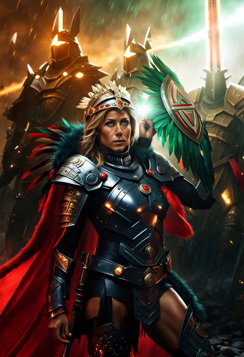 Goddess of War in Cyberpunk Armor, Digital Art