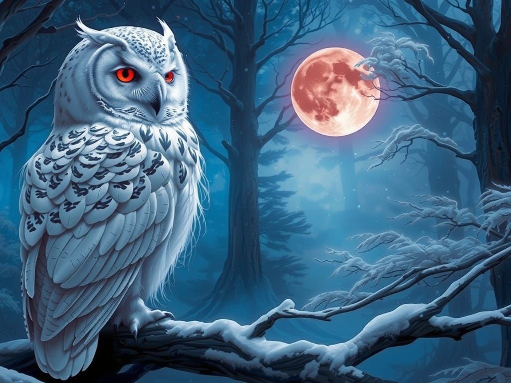 Ethereal Snow Owl Perched on Glowing Branch