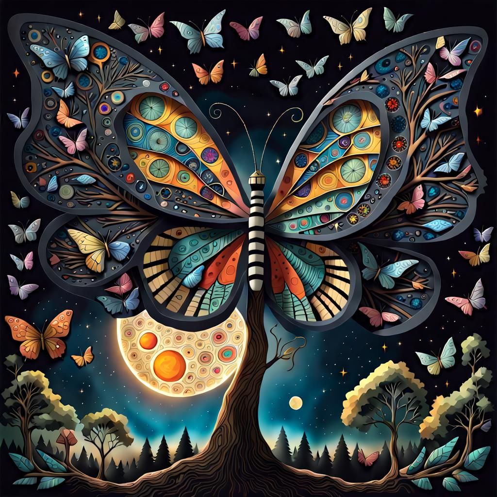Cosmic Butterfly Wings in Folk Art Style