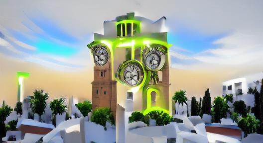 Art Deco Roman Clock Tower in Neon
