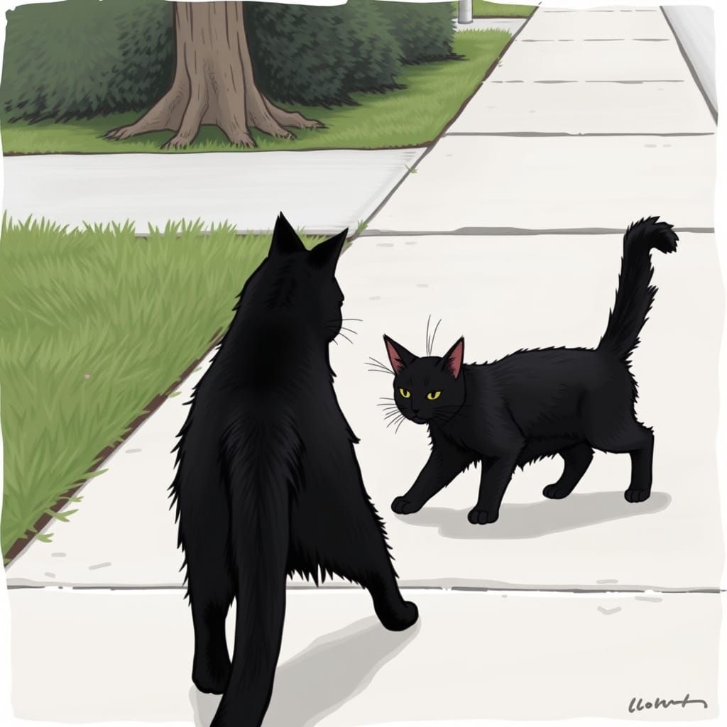 Black Cat's Ominous Encounter on Sidewalk