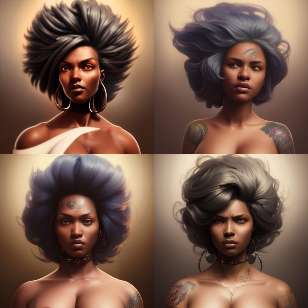 Tattooed Woman Portrait in Hyperdetailed Style