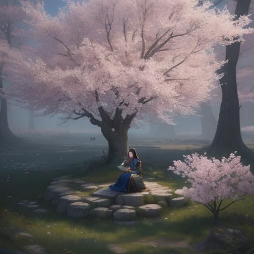 Dogwood Maiden's Dreamlike Sketch in Oil Painting Style