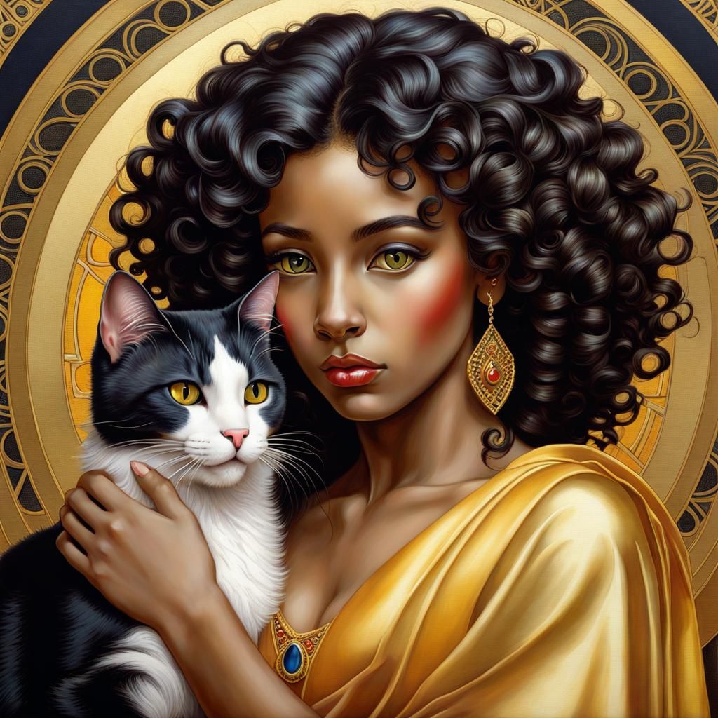 Woman with Cat Features in Art Deco Style