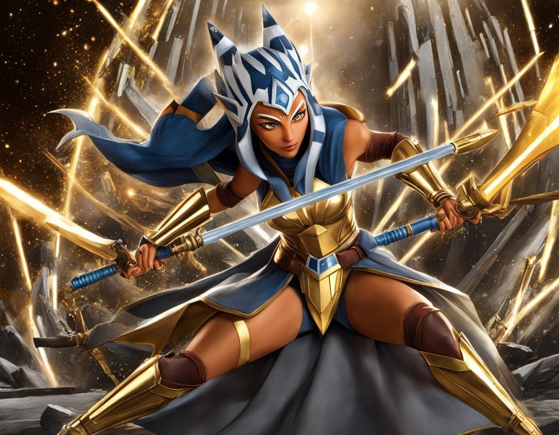 Golden Ahsoka in Battle: Digital Gold Art