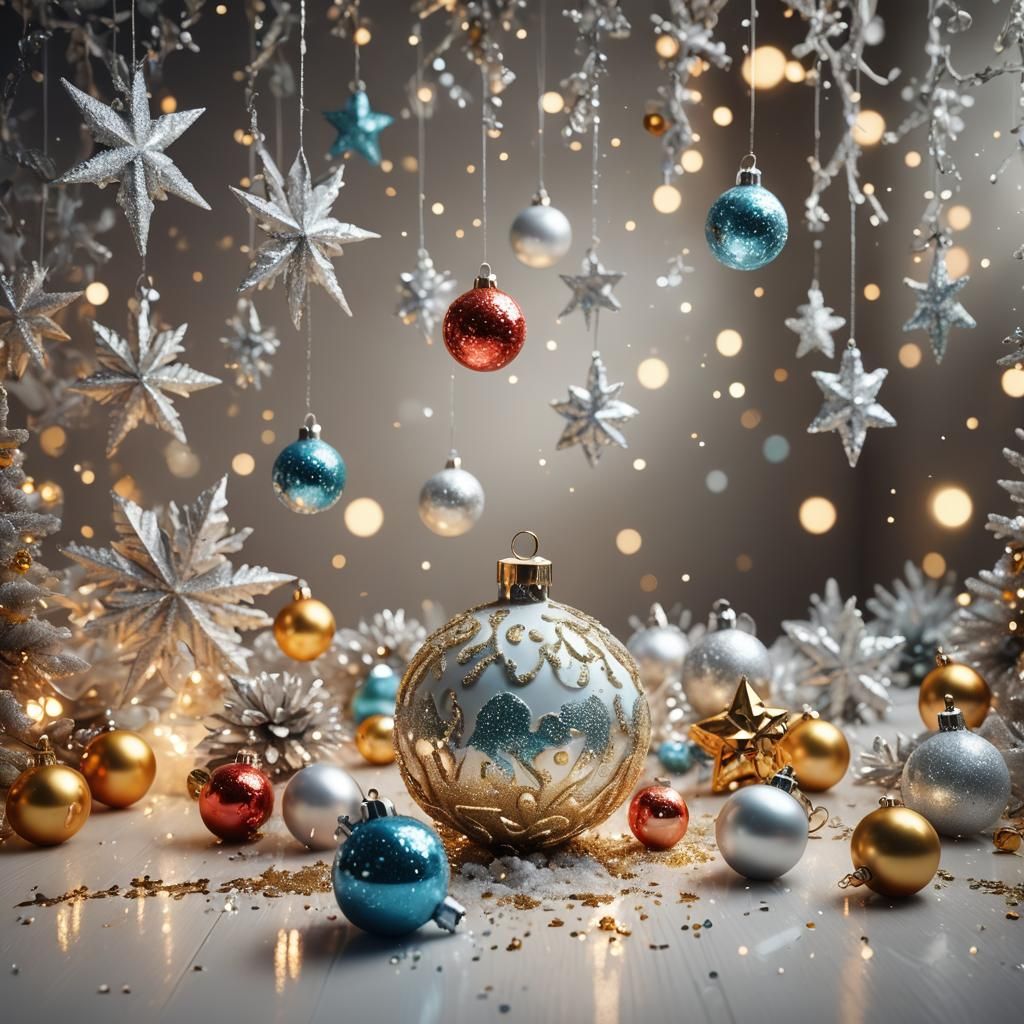 Glowing Christmas Decorations in Hyperrealistic Style