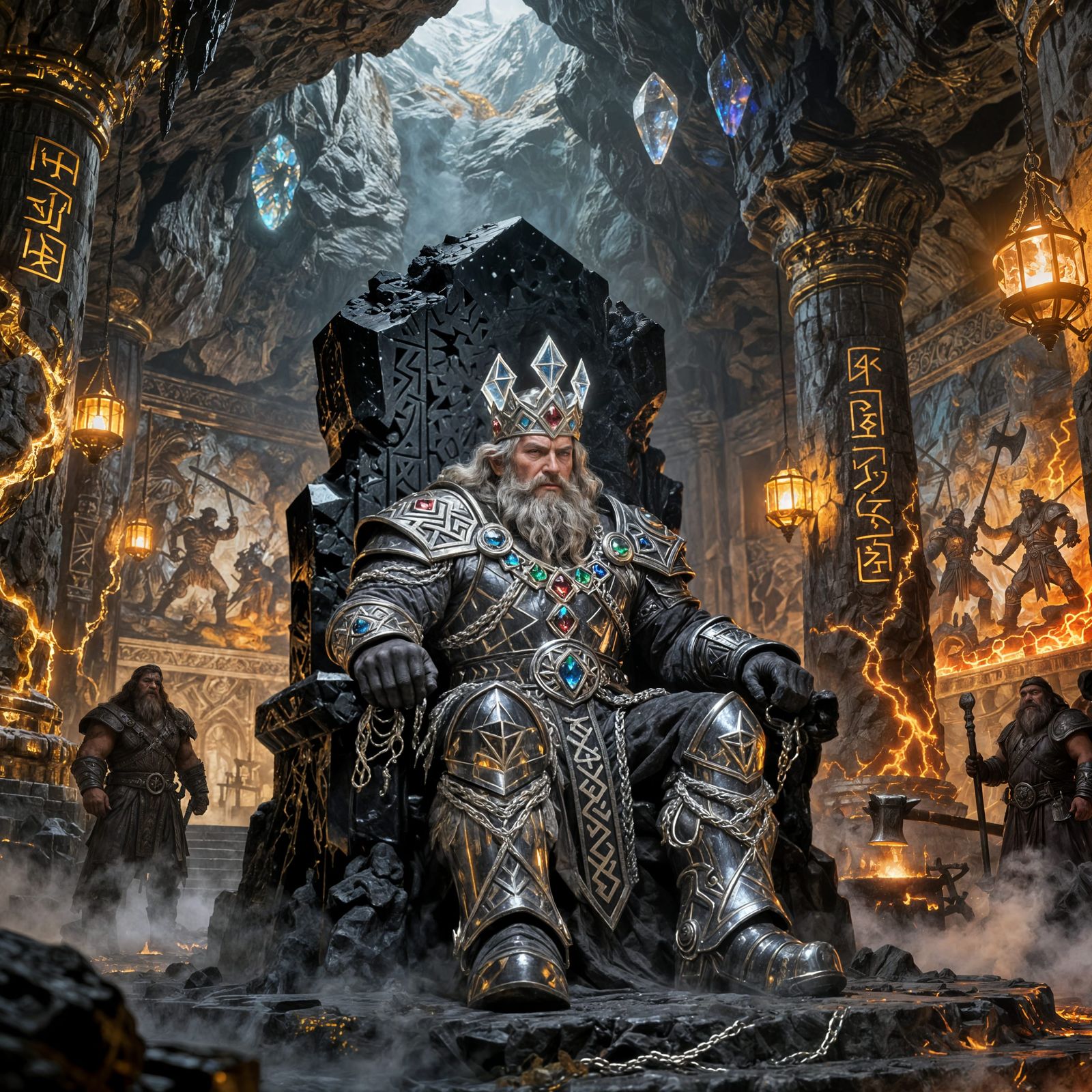 Dwarven King on Obsidian Throne in Grand Underground Palace